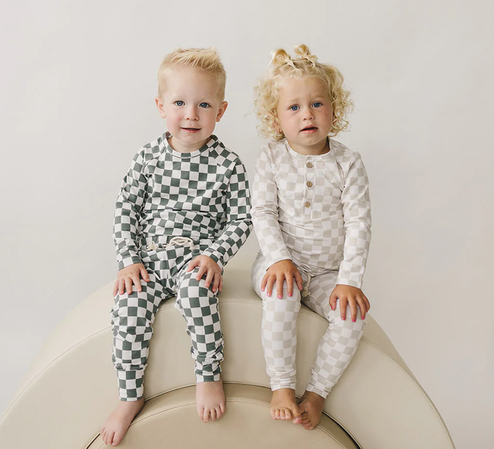 Mebie Baby - Two-Piece Pocket Set in Taupe Checkers