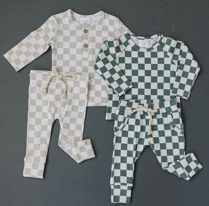 Mebie Baby - Two-Piece Pocket Set in Taupe Checkers