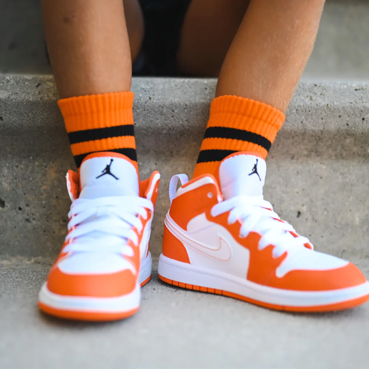 Kickin It Up Socks - Orange w/ Black Stripes (S)