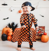 Orange and black halloween checkers pajamas for babies