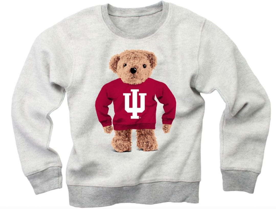 Indiana University Teddy Bear Sweatshirt in Heather Grey