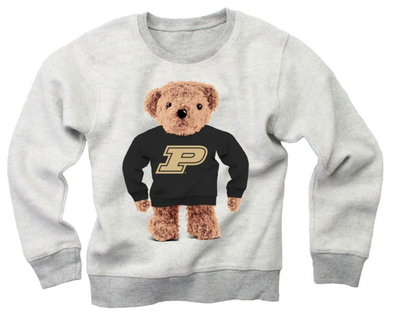 Purdue University Teddy Bear Sweatshirt in Heather Grey