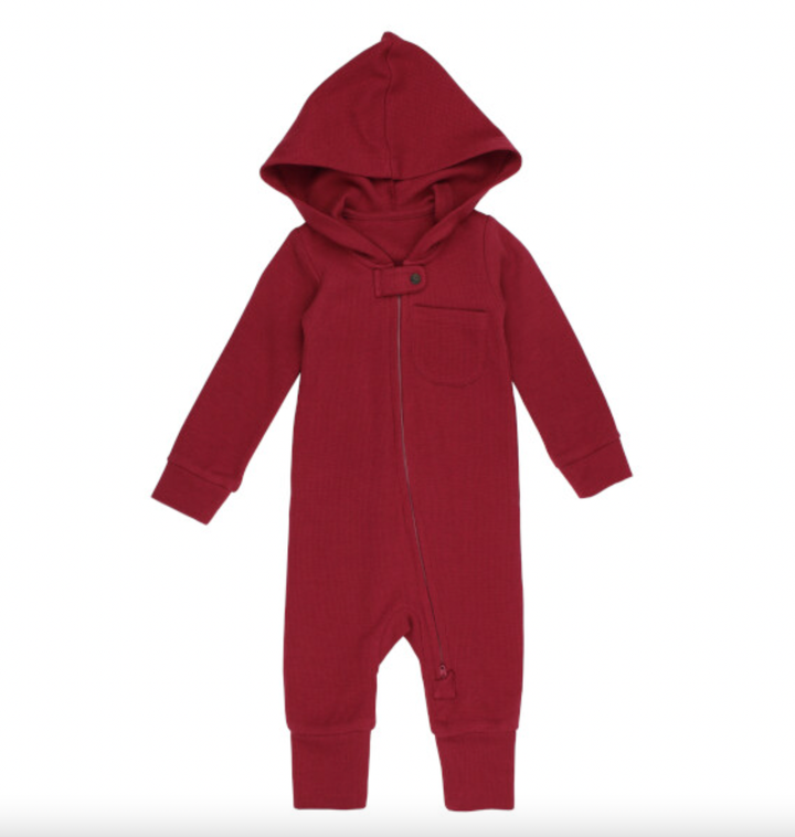 Red baby one-piece with hood red