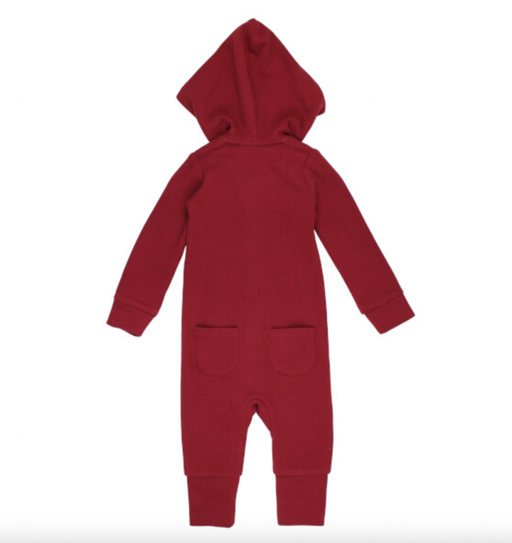 L'oved Baby - Organic Thermal Hooded Zip Romper in Crimson