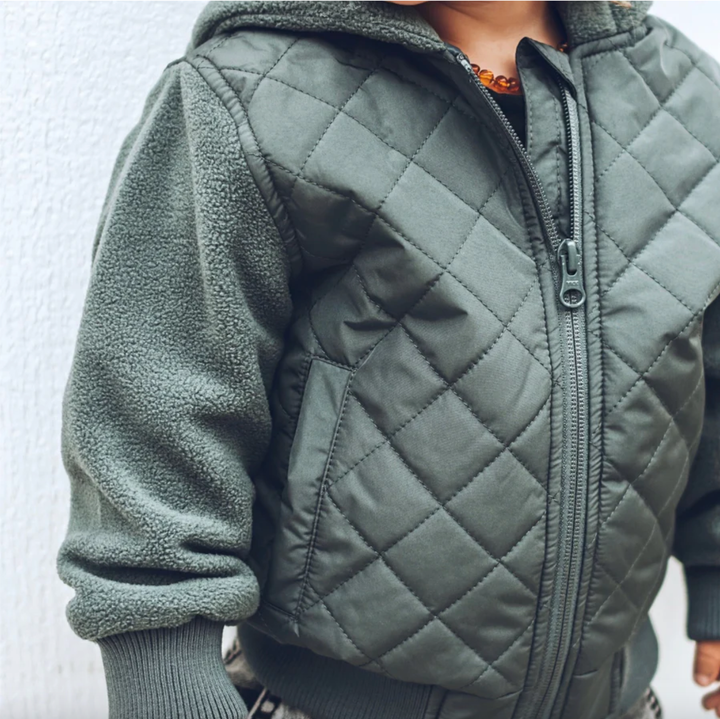 George Hats - Quilted Fleece Bomber Jacket in Smokey Sage