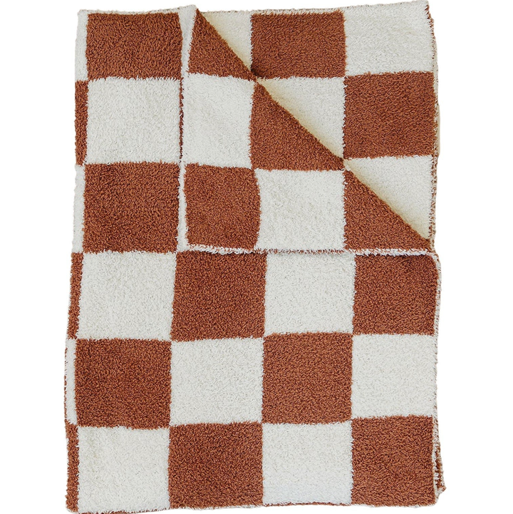 Mebie Baby - Plush Children's Blanket in Rust Checkers 45"x60"