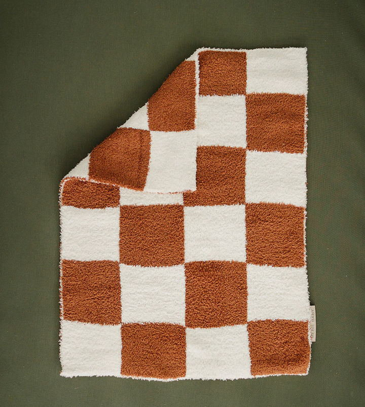 Mebie Baby - Plush Lovey Blanket in Rust Checkers 15"x20"
