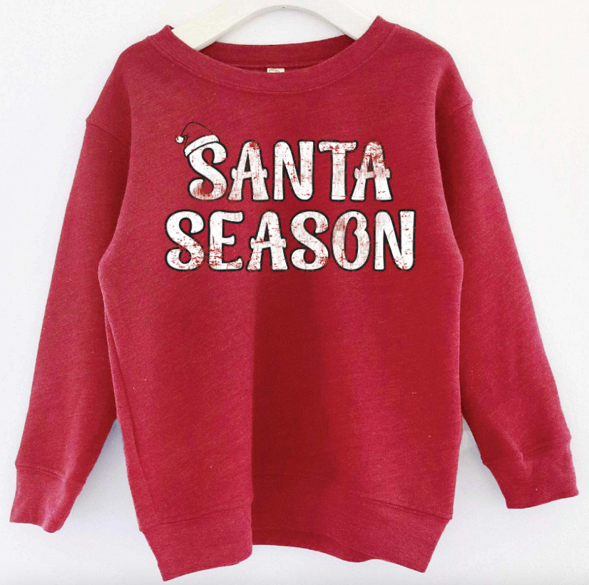 Santa Season Pullover Sweatshirt in Heathered Cranberry