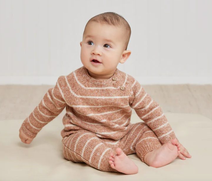 Quincy Mae - Ace Knit Sweater in Cinnamon Stripe (12-18mo and 4-5)