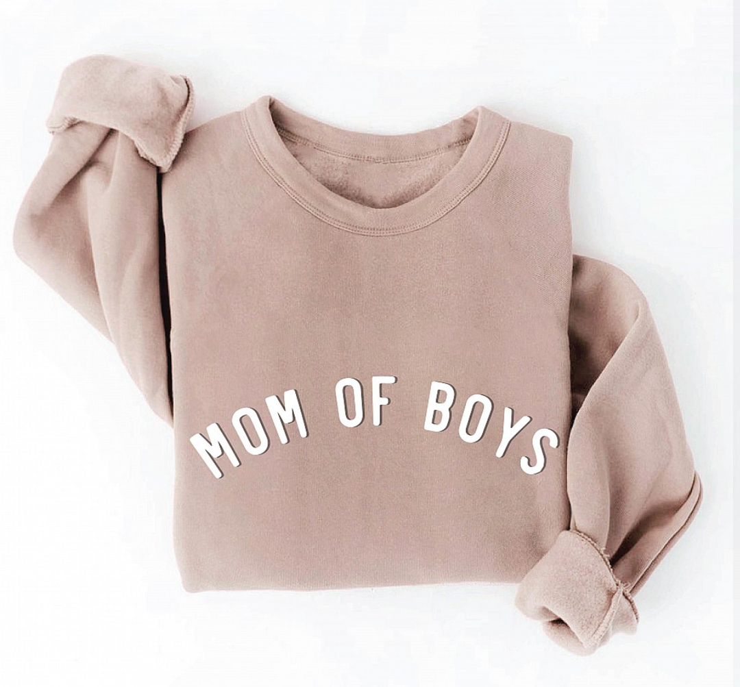 Mom of boys tan sweatshirt