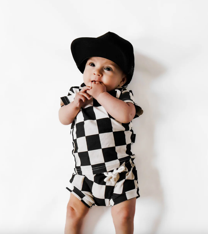 Shore Baby Co - Venice Ribbed Bummie 2-Piece Set in Black/White Checks