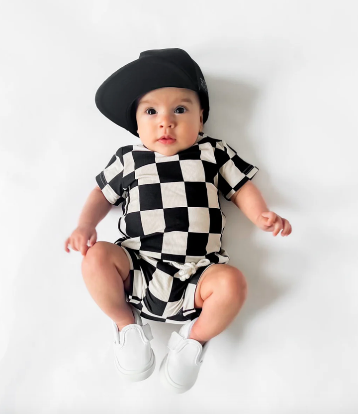 Shore Baby Co - Venice Ribbed Bummie 2-Piece Set in Black/White Checks