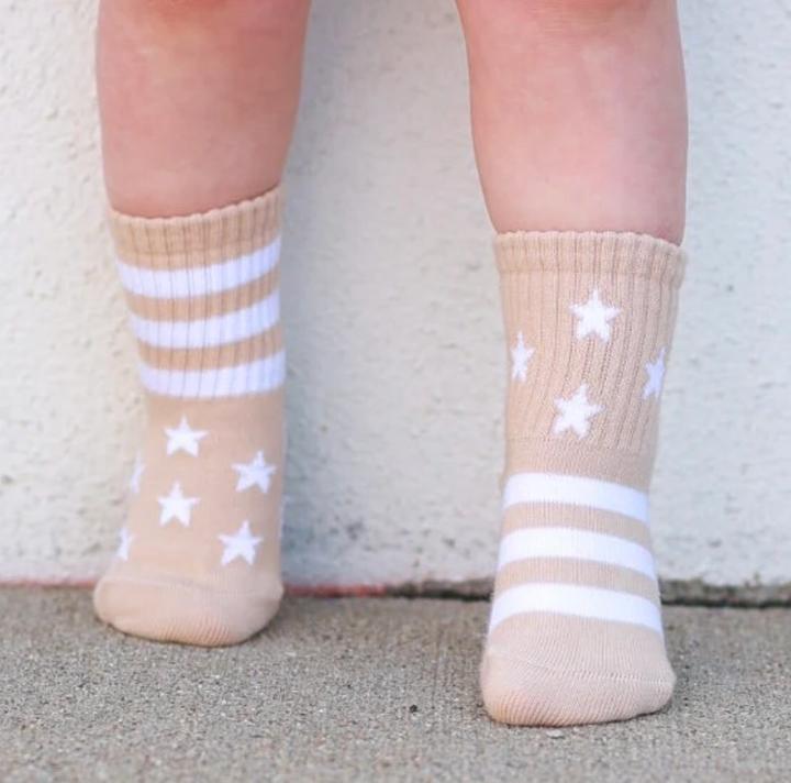 Kickin It Up Socks - Spang-GOLD Stars and Stripes in Dark Tan