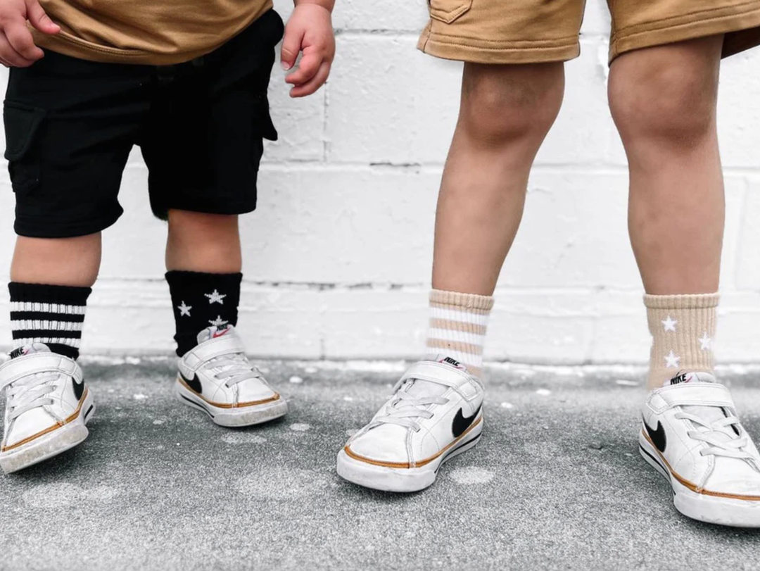 Kickin It Up Socks - Spang-GOLD Stars and Stripes in Dark Tan (0-3 and 3-6 shoe)