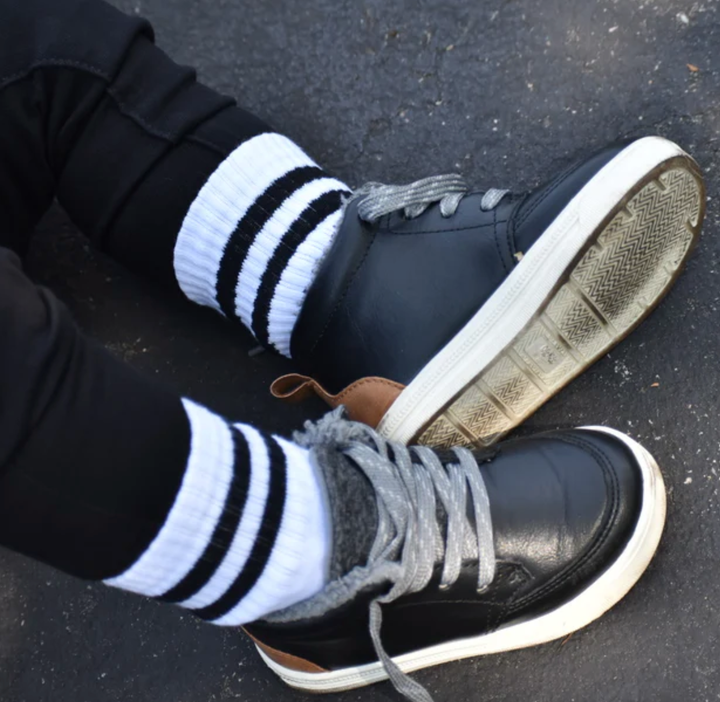 toddler white with black stripe socks