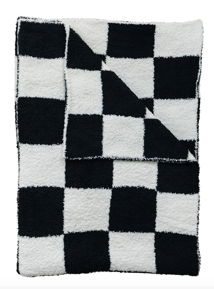 Mebie Baby - Plush Baby Blanket in Black Checkers 30"x40"