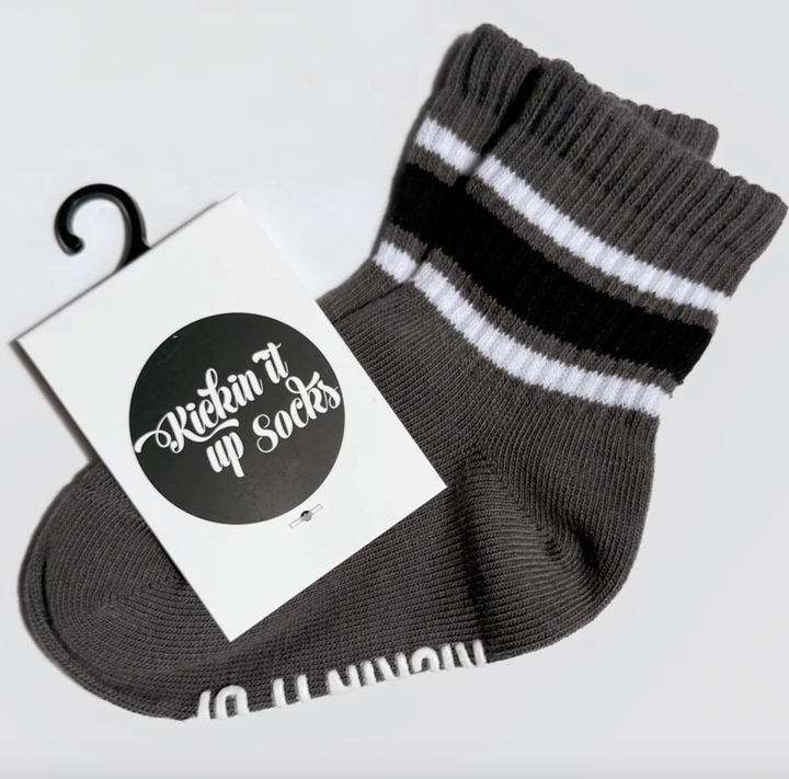 Kickin It Up Socks - Slate with Black/White Stripes