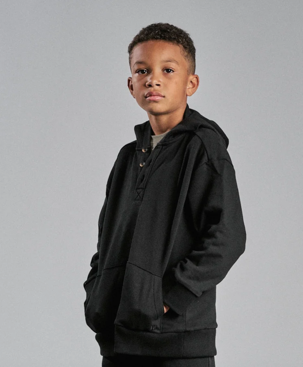 Little Bipsy - Henley Hoodie in Black