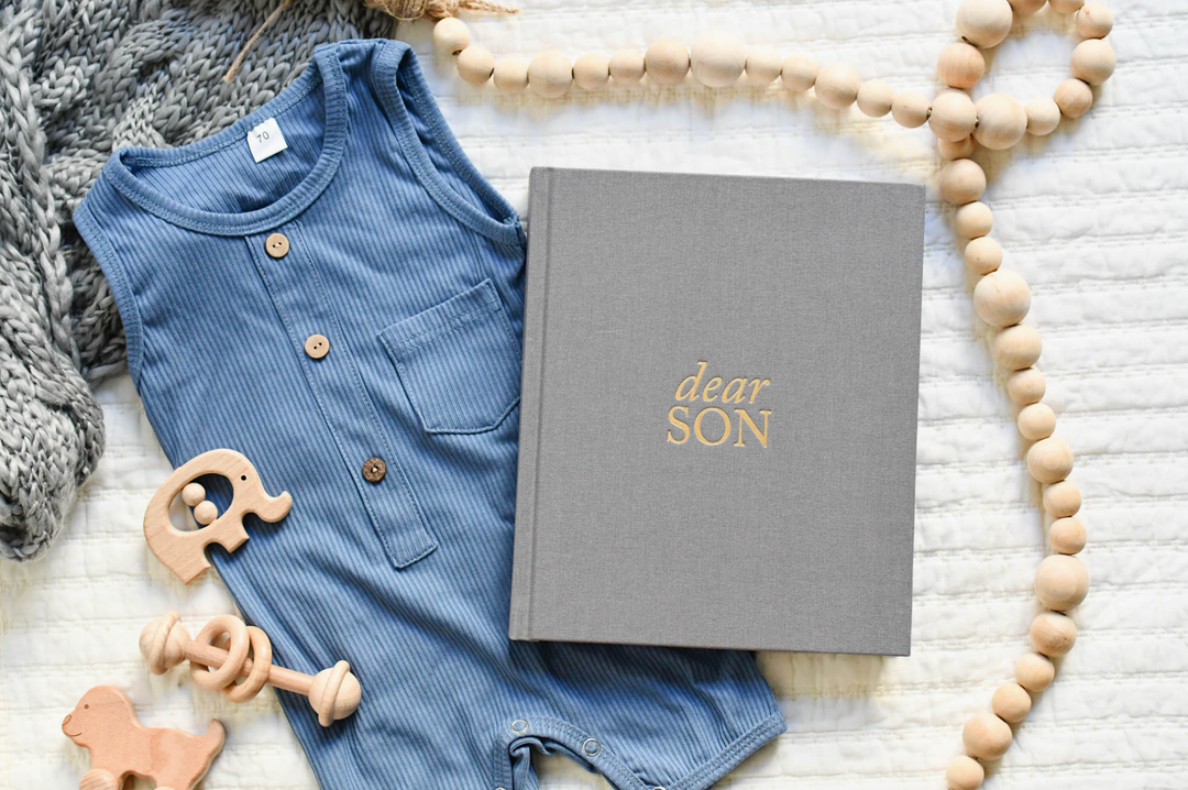 Dear Son, Childhood Keepsake Book in Grey