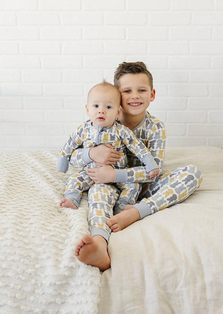 Mebie Baby - Bamboo Bunny ZIpper Pajamas in Dusty Blue