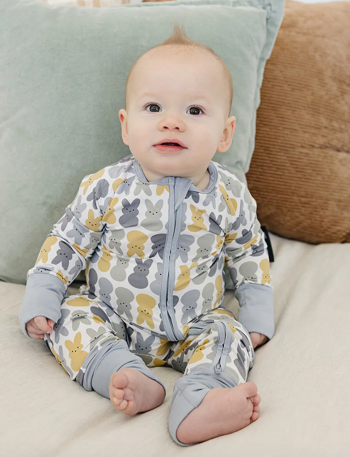 Mebie Baby - Bamboo Bunny ZIpper Pajamas in Dusty Blue