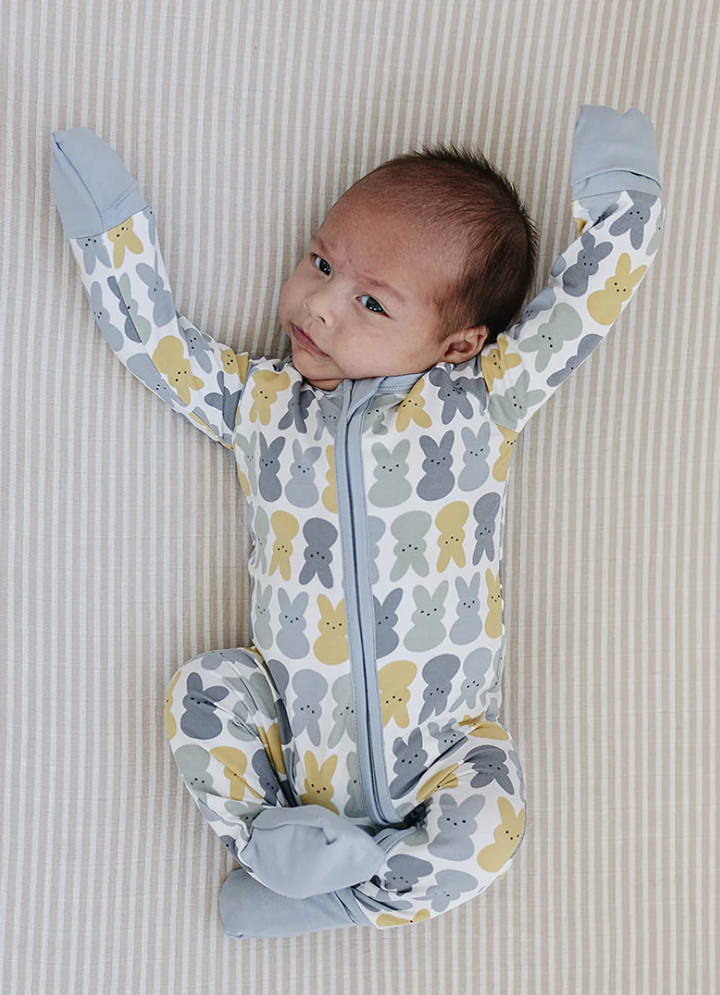 Mebie Baby - Bamboo Bunny ZIpper Pajamas in Dusty Blue