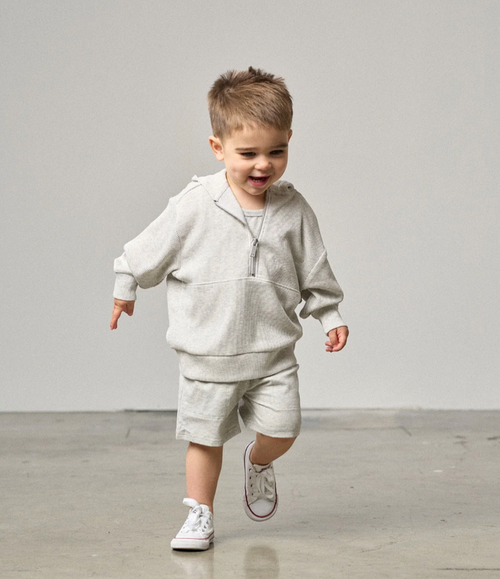 Little Bipsy - Light Weight Waffle Hoodie in Light Heather Grey