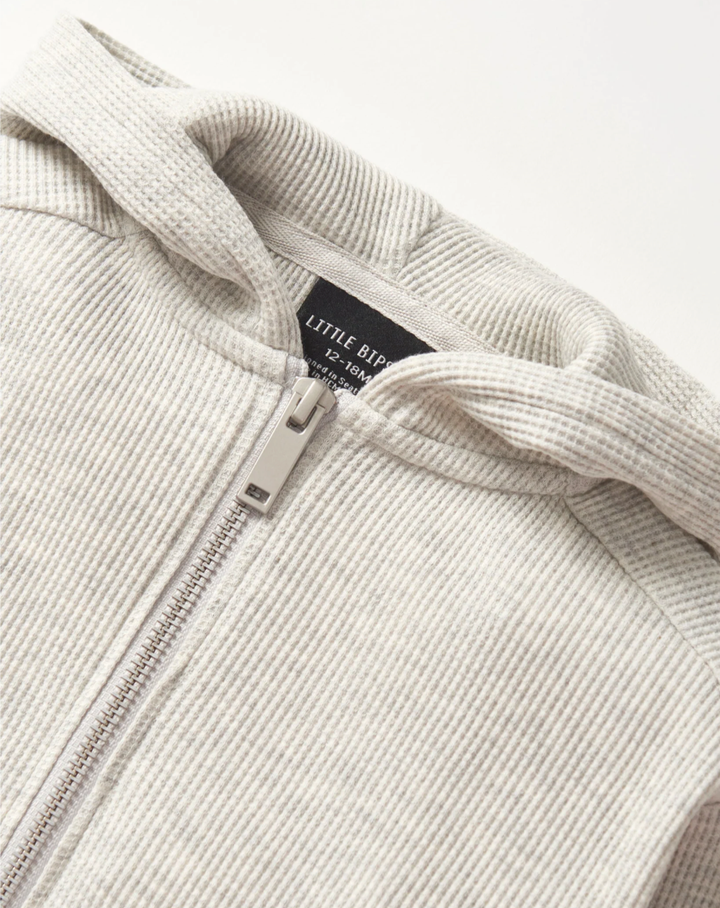 Little Bipsy - Light Weight Waffle Hoodie in Light Heather Grey