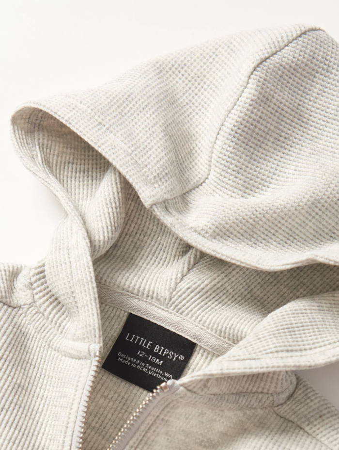 Little Bipsy - Light Weight Waffle Hoodie in Light Heather Grey
