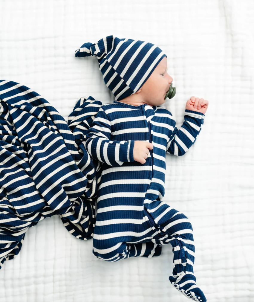 Lou Lou & Co - Jack Ribbed Zipper Footies in Navy Stripes
