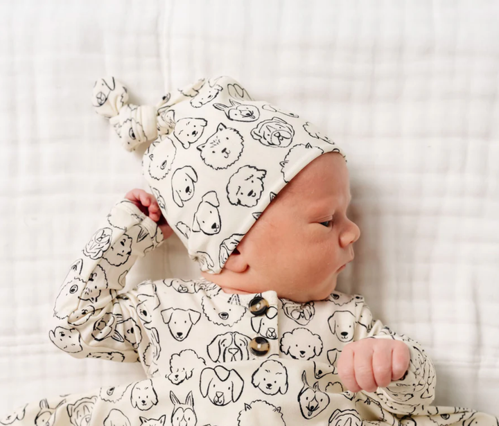 Lou Lou & Co - Infant Dane Knotted Hat in Cream Dogs