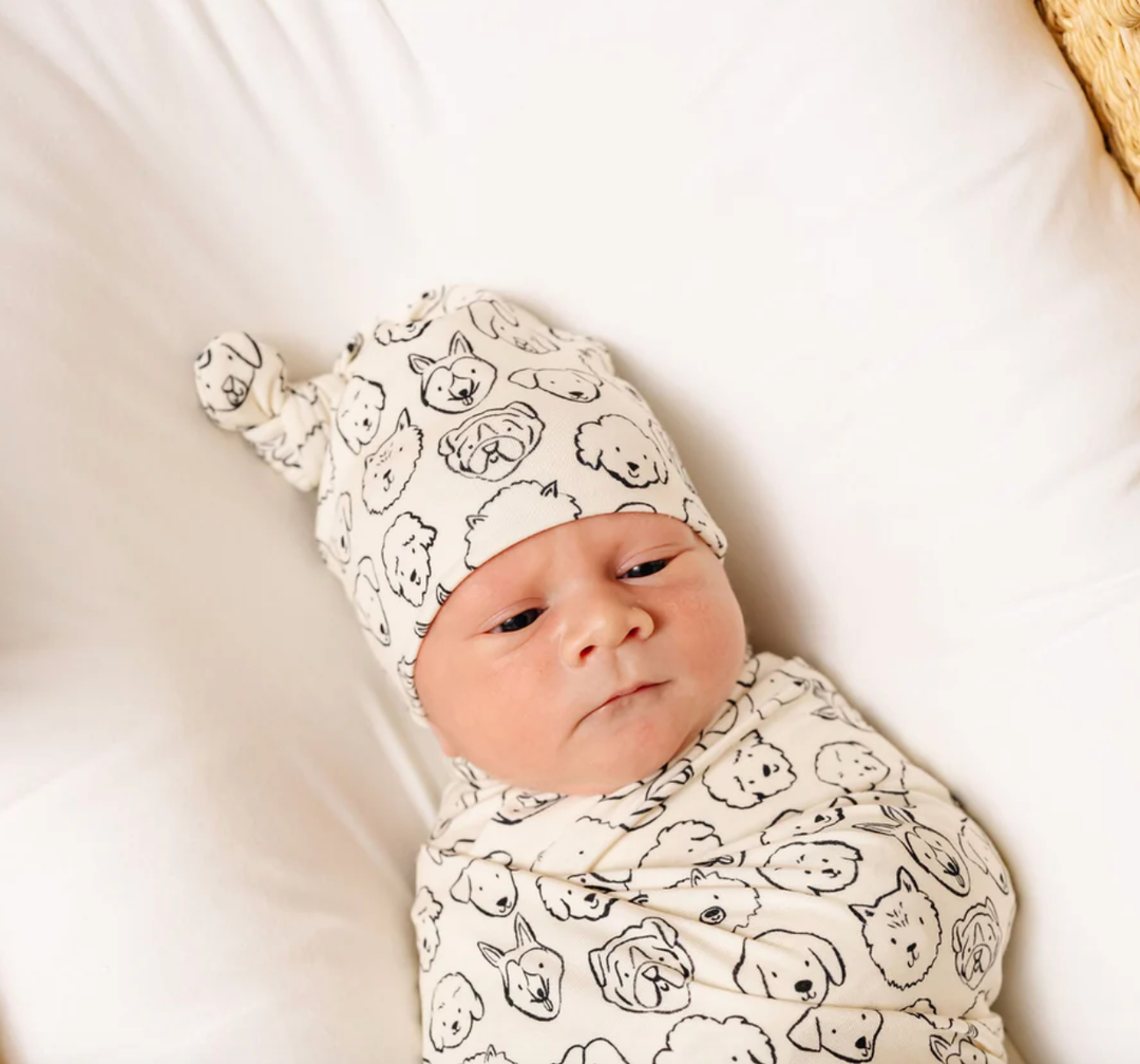 Lou Lou & Co - Infant Dane Knotted Hat in Cream Dogs