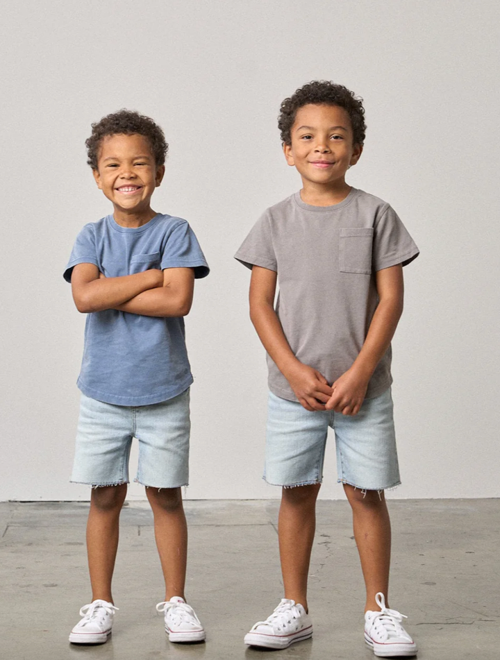 Little Bipsy - Cut-Off Denim Drawstring Shorts in Light Wash