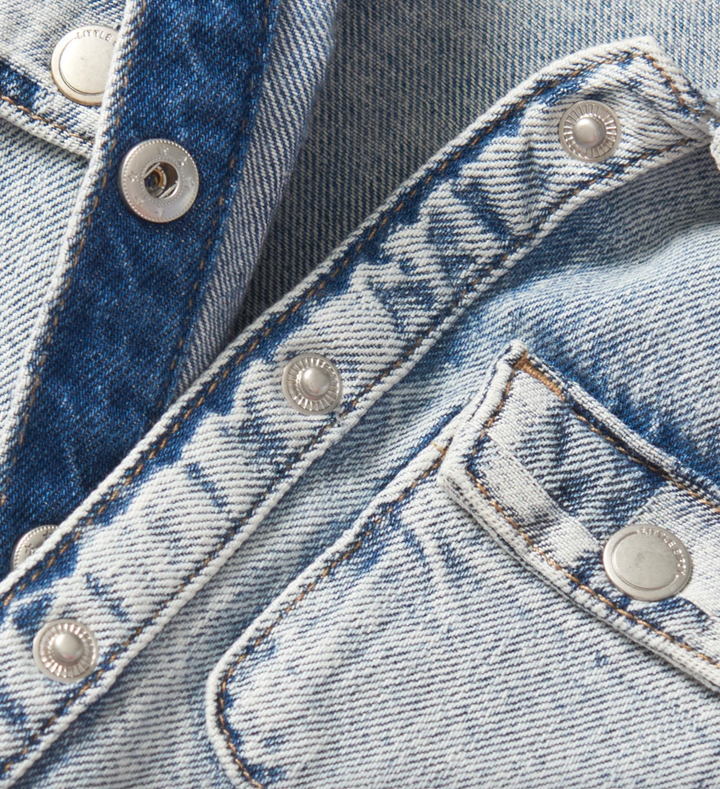 Little Bipsy - Checkered Denim Shacket in Light Wash