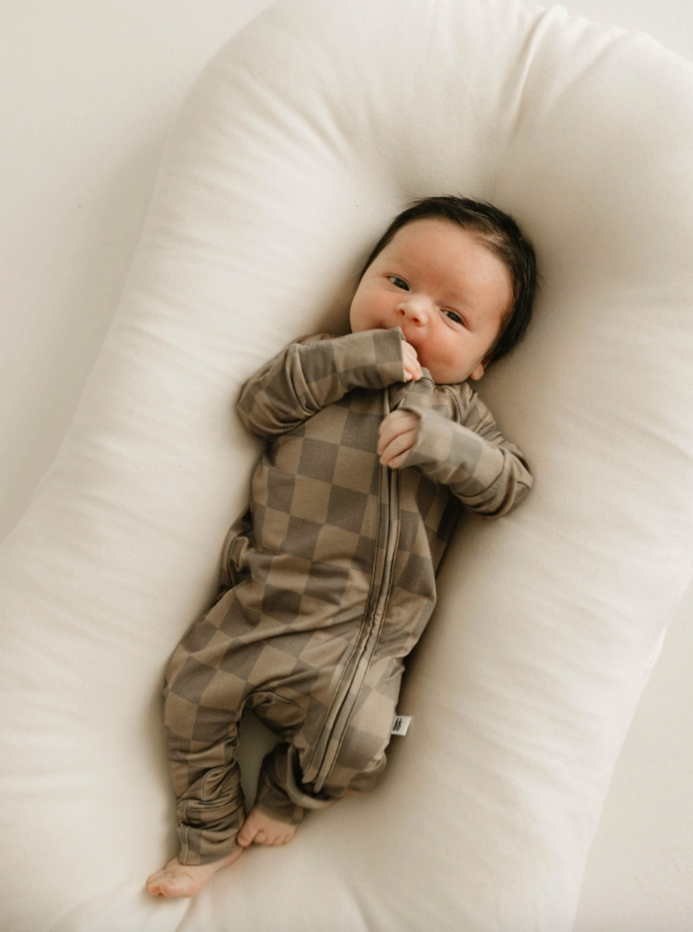 Forever French Baby - Bamboo Zip Pajamas in Brown Checkerboard