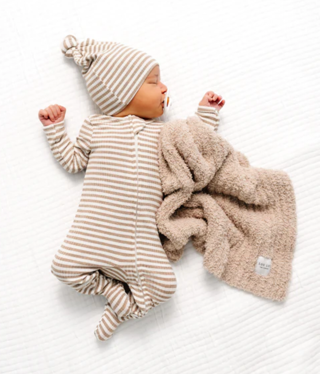 Lou Lou & Co - Indy Zipper Footies in Tan/White Stripes