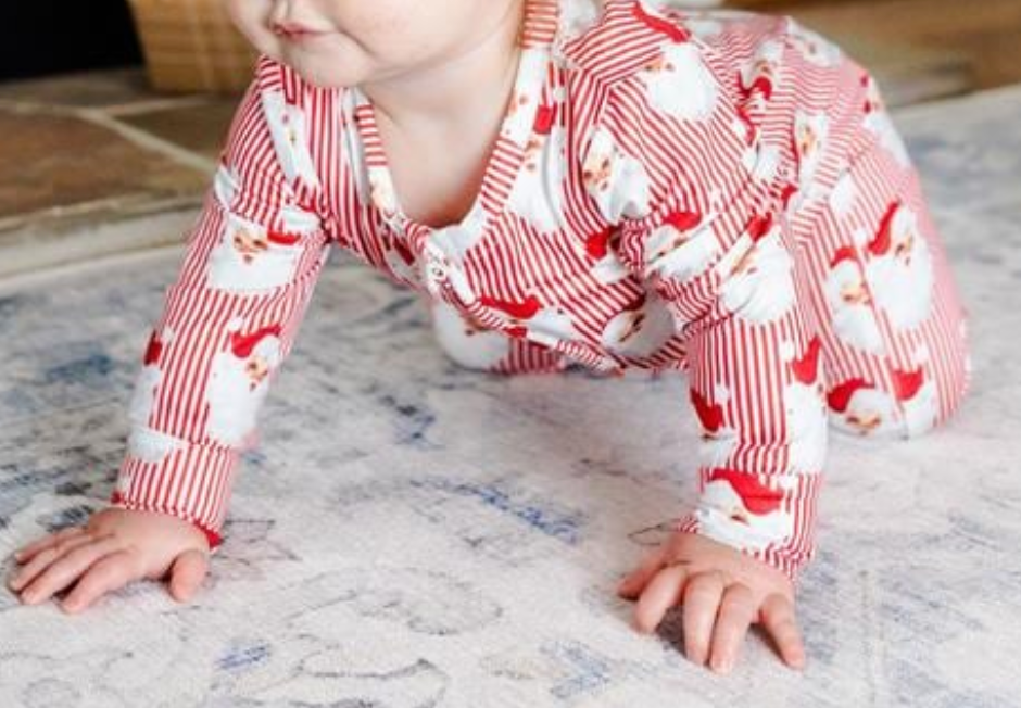 Mary Square - Santa Baby Zipper Romper in Red/White Stripes