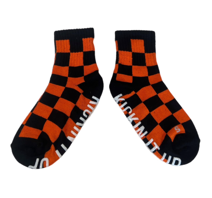 Kickin It Up Socks - All-Over Checks in Black/Orange