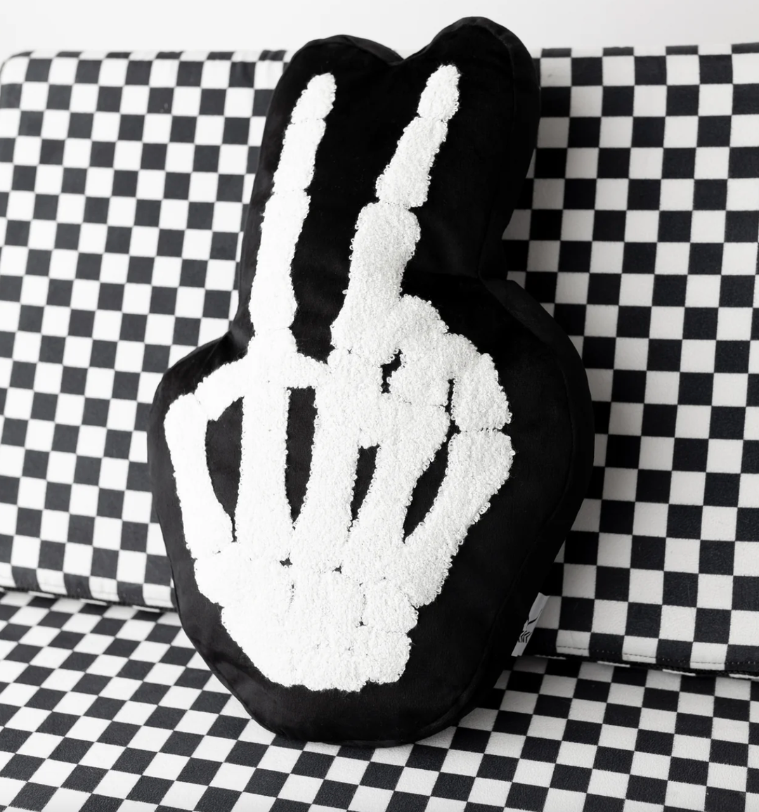 Kickin It Up - Skelly Plush Pillow in Black and White