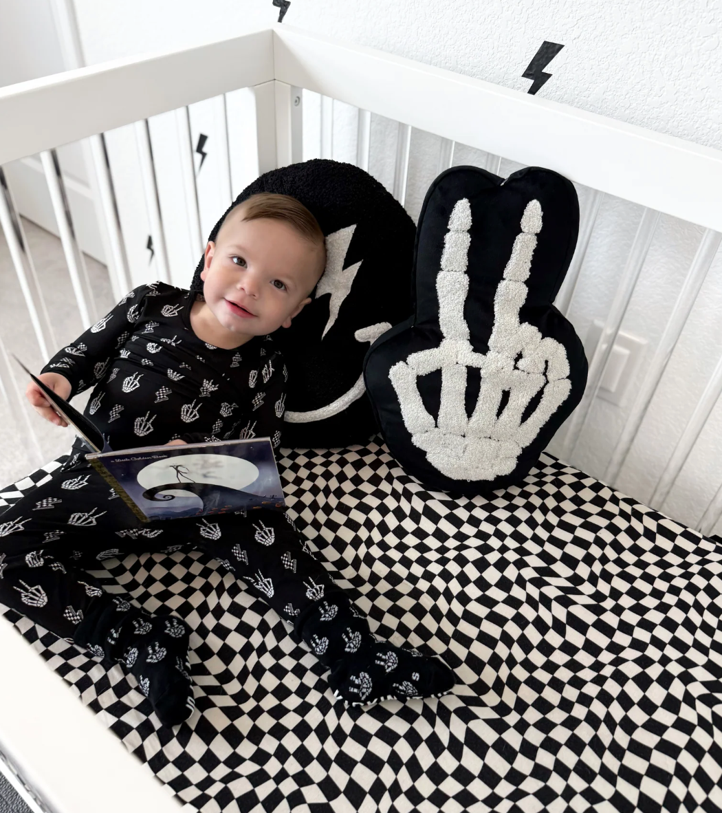 Kickin It Up - Skelly Plush Pillow in Black and White