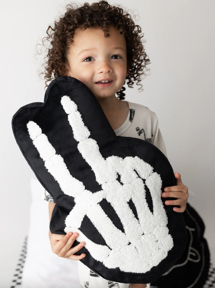 Kickin It Up - Skelly Plush Pillow in Black and White