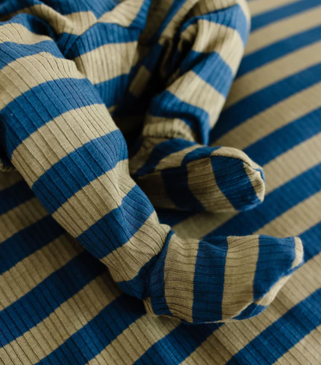 Lou Lou & Co - Infant Rome Top + Bottom Set in Navy/Green Stripes