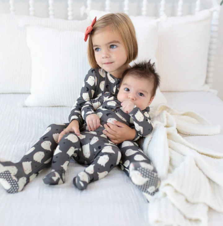 Lou Lou & Co - Happy Ghosts Zipper Footies in Charcoal