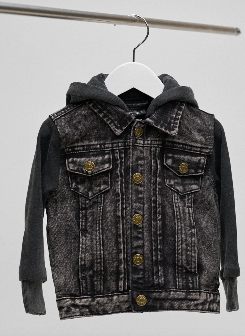 Little Bipsy - Washed Hooded Denim Jacket in Black