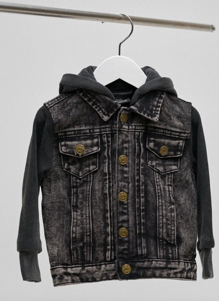 Little Bipsy - Washed Hooded Denim Jacket in Black