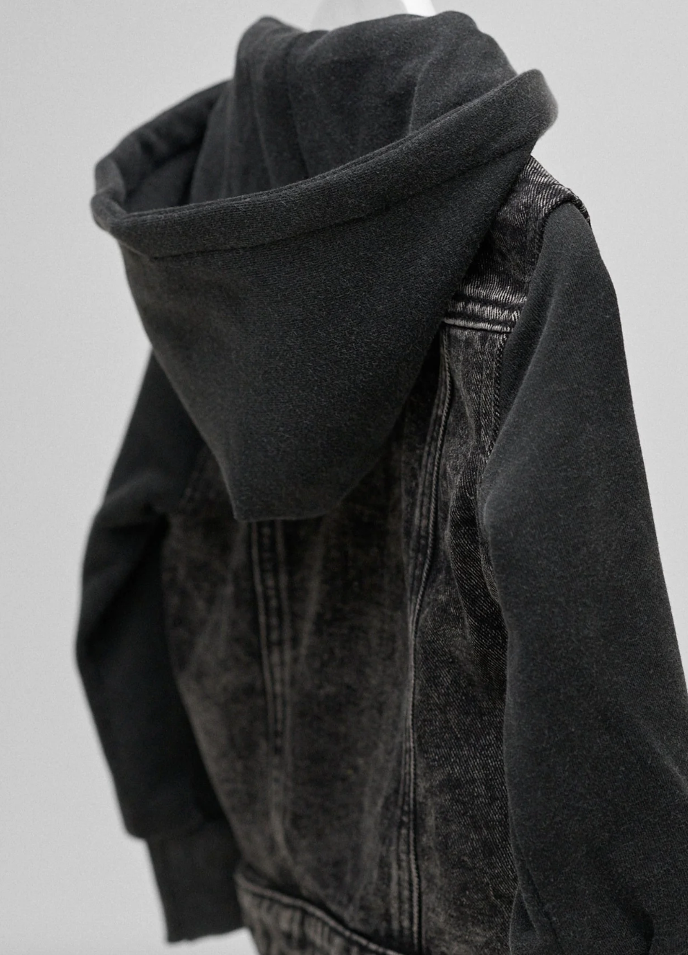 Little Bipsy - Washed Hooded Denim Jacket in Black