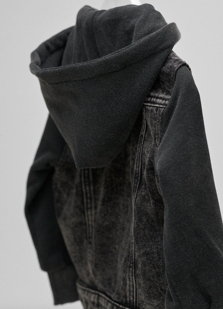 Little Bipsy - Washed Hooded Denim Jacket in Black