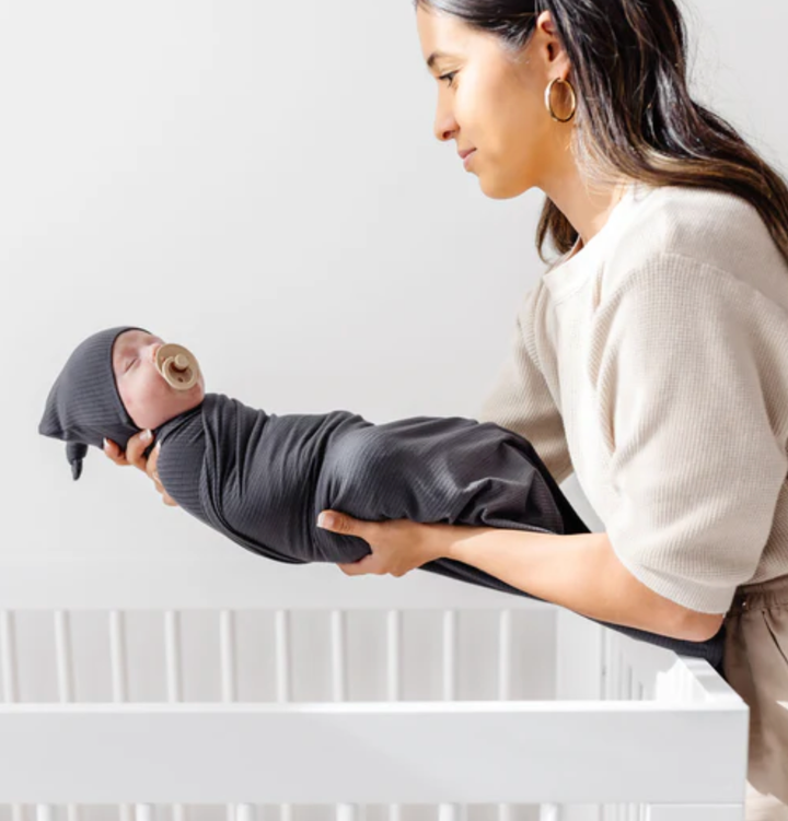 Lou Lou & Co - Hudson Ribbed Swaddle Blanket in Charcoal