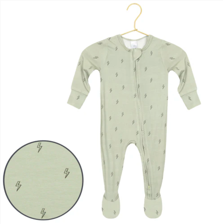 Lou Lou & Co - Nash Zipper Footies in Green with Bolts