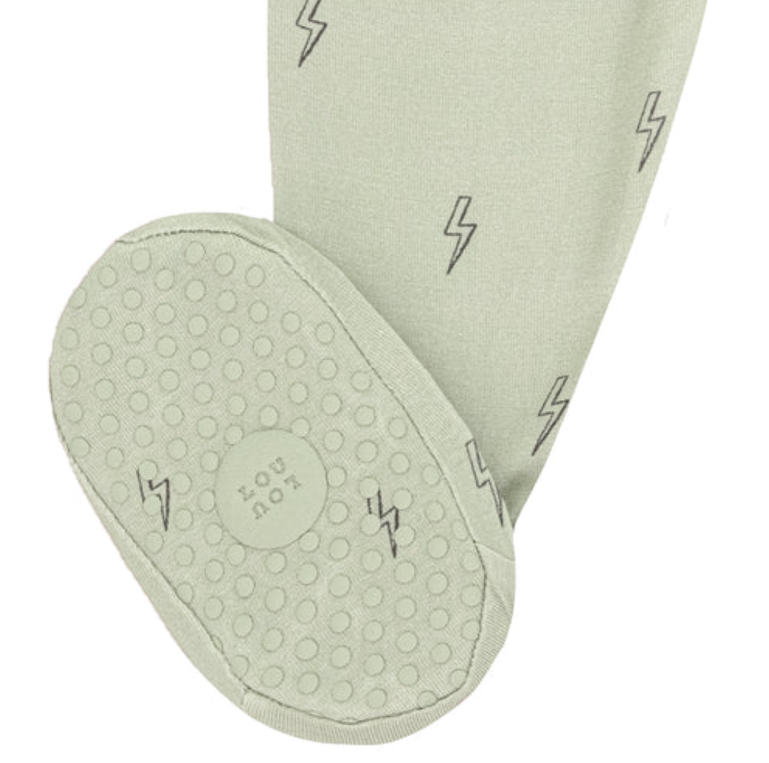 Lou Lou & Co - Nash Zipper Footies in Green with Bolts